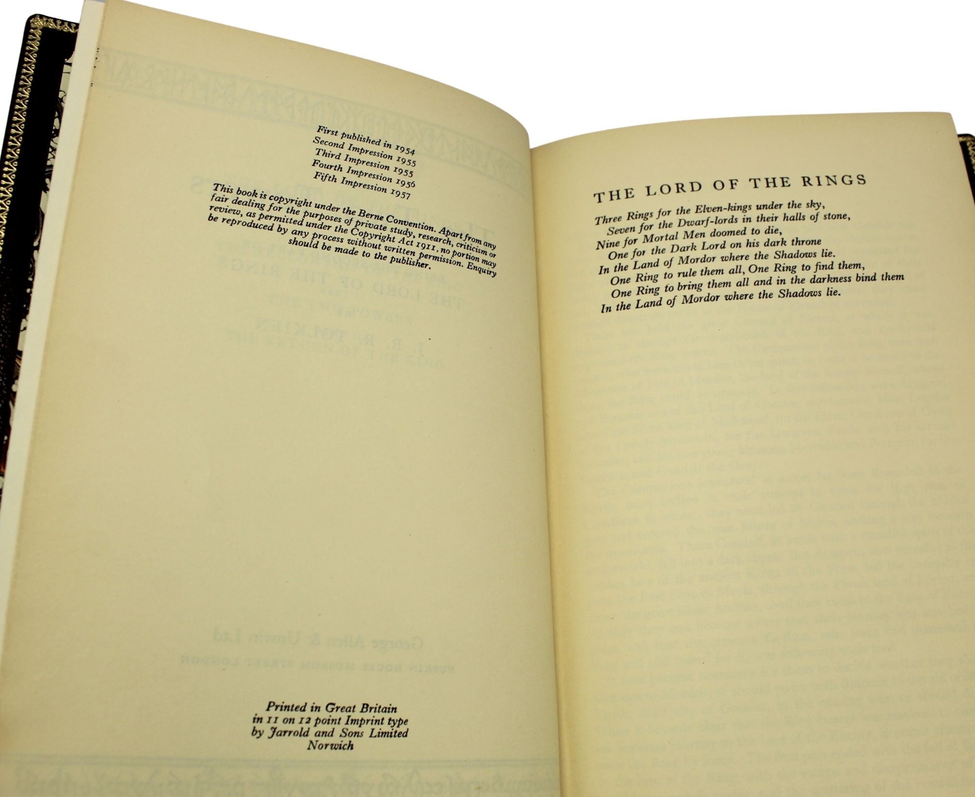 The Lord of the Rings Trilogy by J.R.R. Tolkien, Three Volume Set, First Editions, Fifth Impressions, 1956, 1957,1959 - The Great Republic
