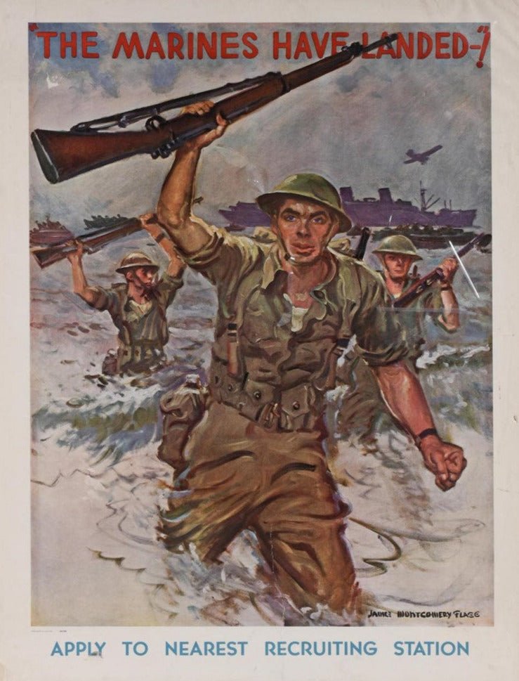 "The Marines Have Landed!" Vintage WWII Poster by James Montgomery Flagg, 1942 - The Great Republic