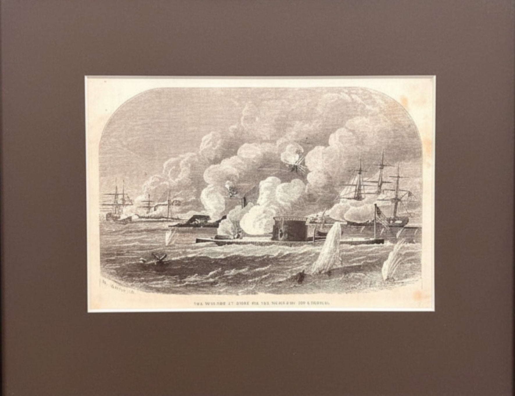"The Monitor at Work on the Merrimac (or Virginia)." Civil War Battle Scene by Harry Fenn, Published by N. Orr Co. - The Great Republic