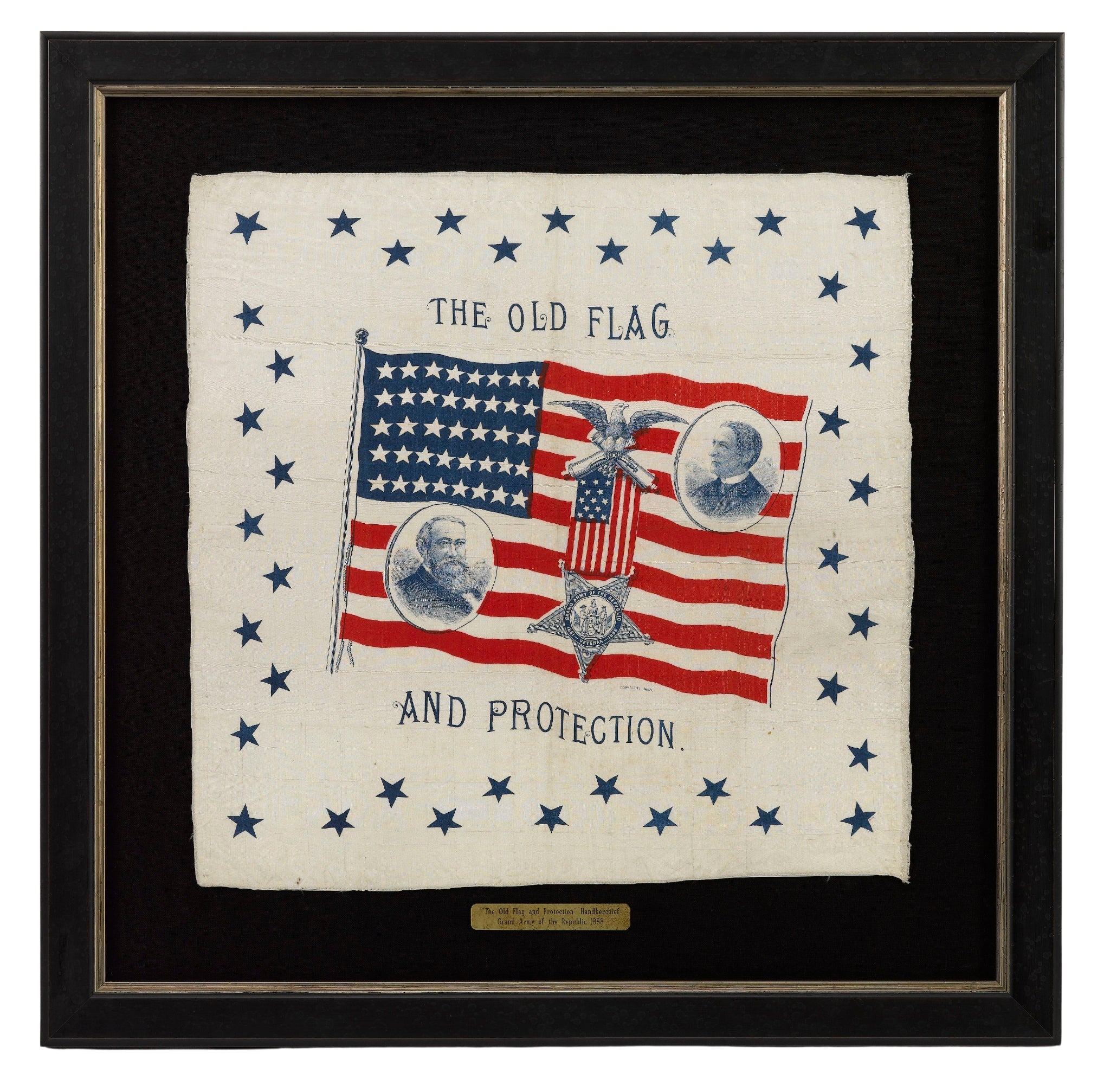 "The Old Flag and Protection" Benjamin Harrison Campaign Handkerchief, 1888 - The Great Republic