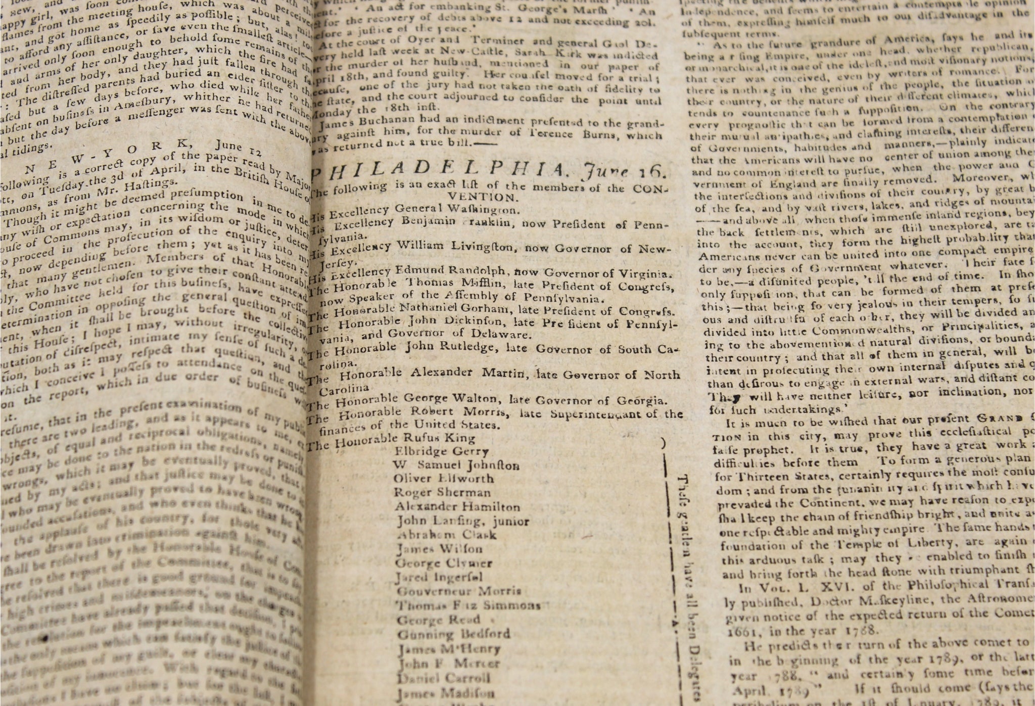 The Pennsylvania Journal and The Weekly Advertiser, with Coverage of the Constitutional Convention in Philadelphia, Issued June 16, 1787 - The Great Republic