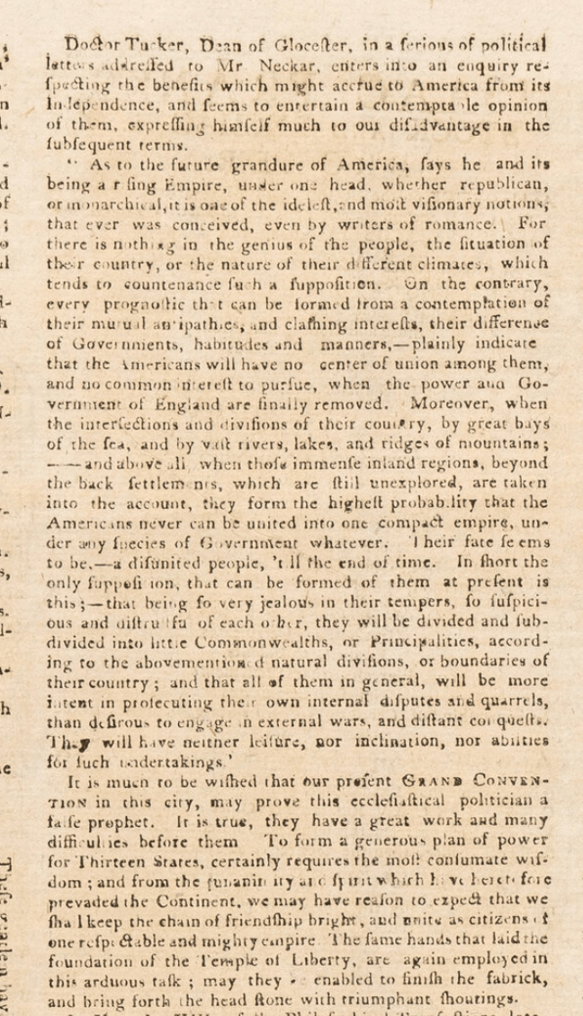 The Pennsylvania Journal and The Weekly Advertiser, with Coverage of the Constitutional Convention in Philadelphia, Issued June 16, 1787 - The Great Republic