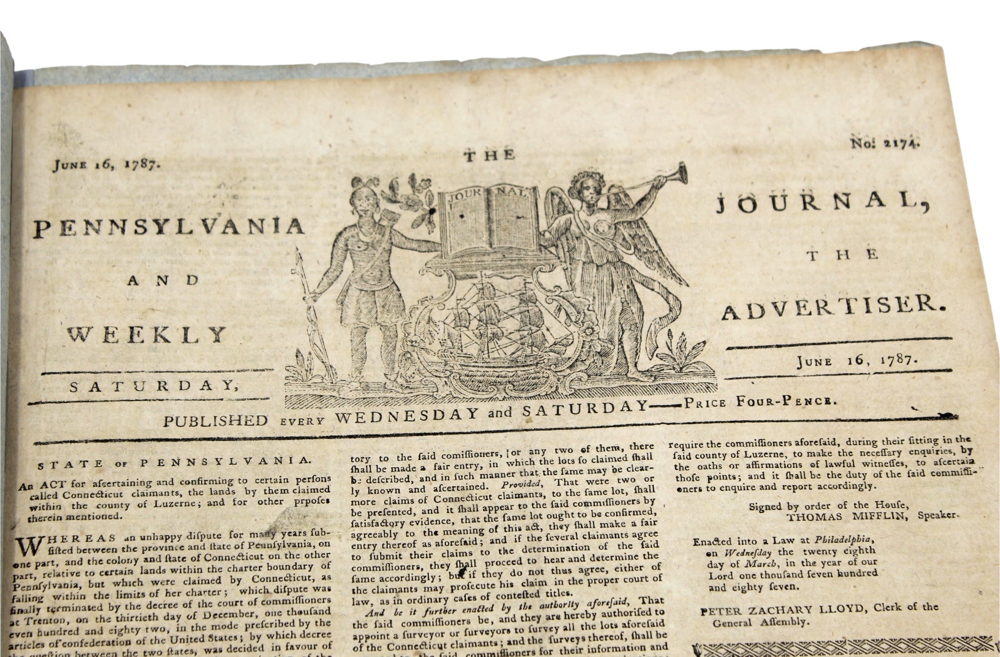 The Pennsylvania Journal and The Weekly Advertiser, with Coverage of the Constitutional Convention in Philadelphia, Issued June 16, 1787 - The Great Republic
