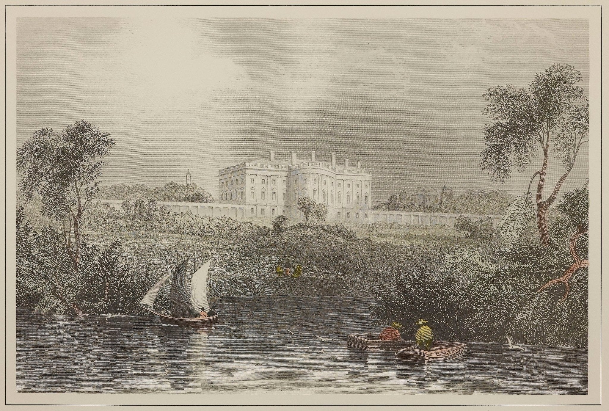 "The President's House, From Washington" Hand Colored Print, after William Henry Bartlett - The Great Republic