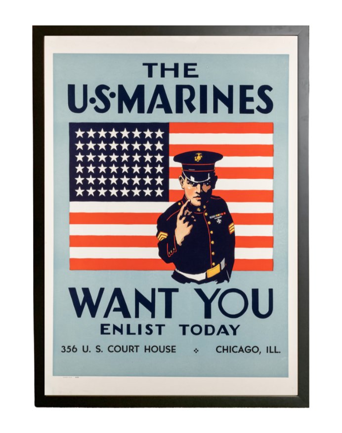 "The U.S. Marines Want You" Vintage WWII Recruitment Poster, 1940 - The Great Republic
