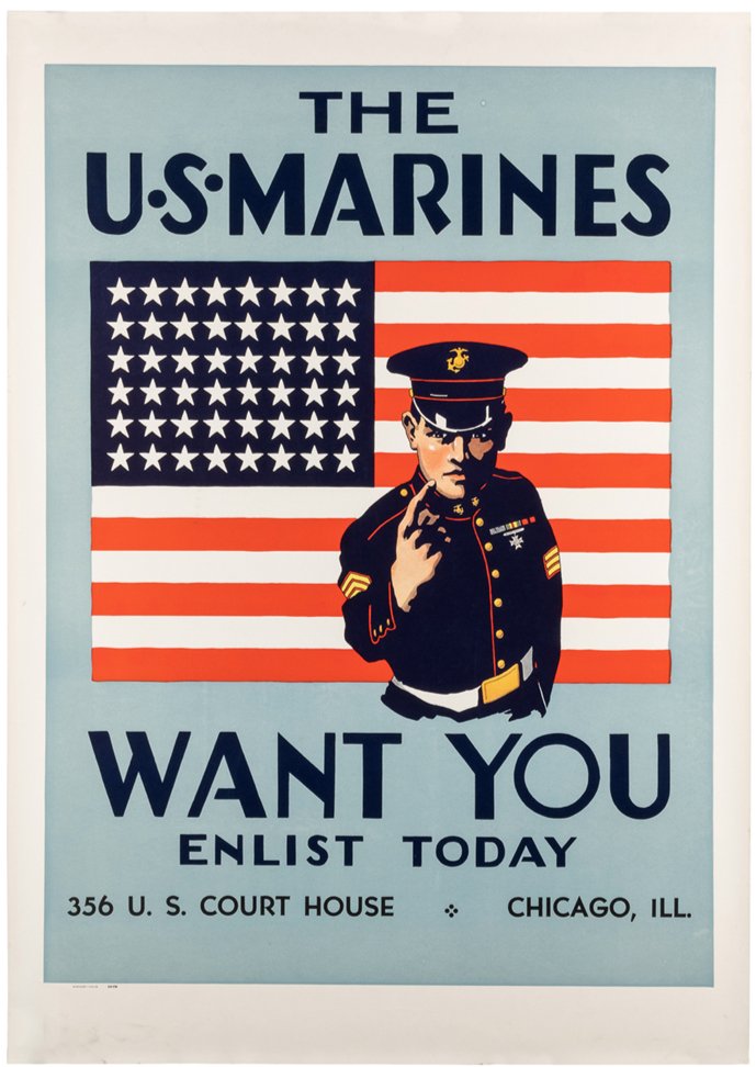 "The U.S. Marines Want You" Vintage WWII Recruitment Poster, 1940 - The Great Republic