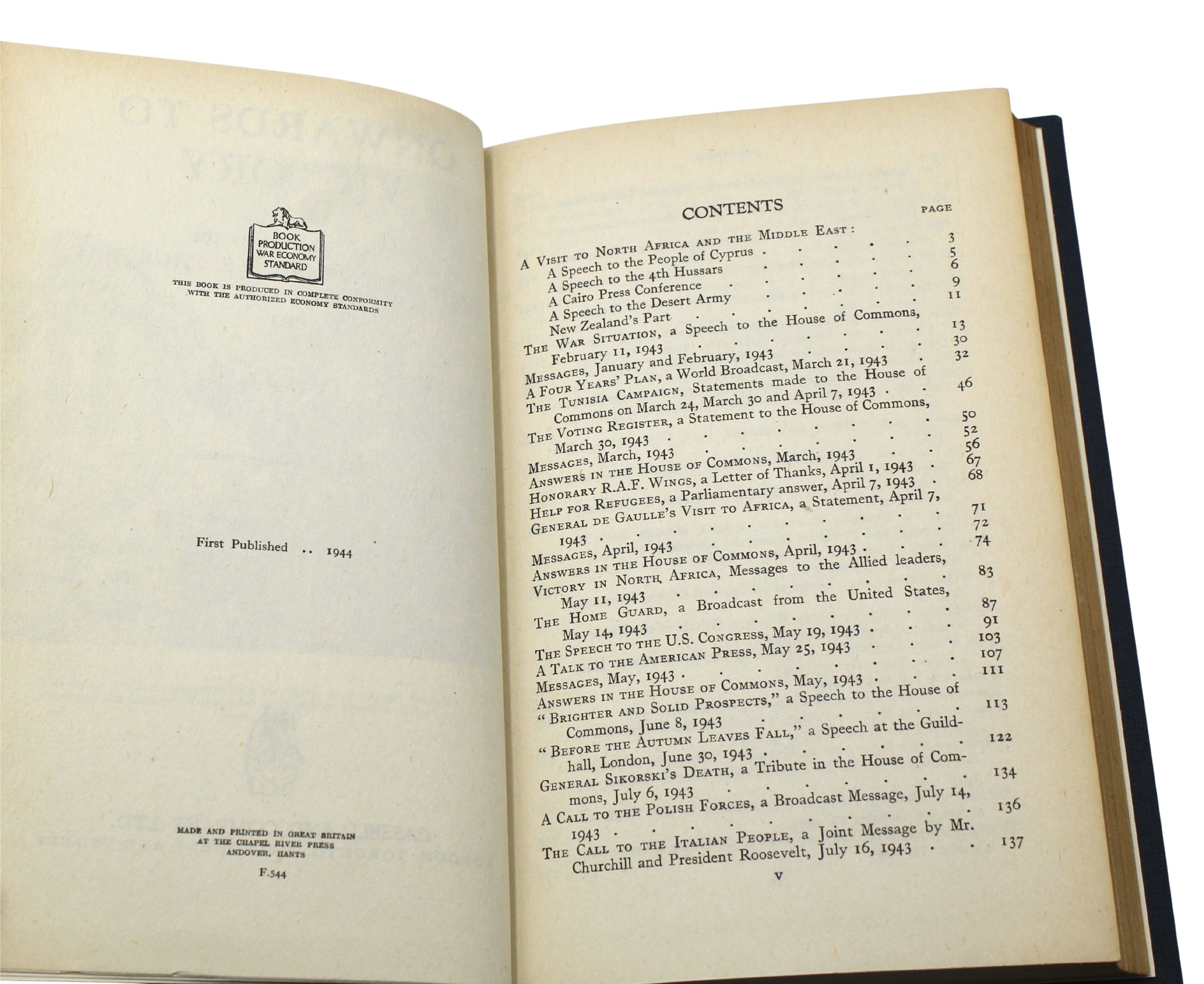 The War Speeches and Secret Session Speeches by Winston Churchill, First Editions, 7 Volume Set, 1941 - 46 - The Great Republic