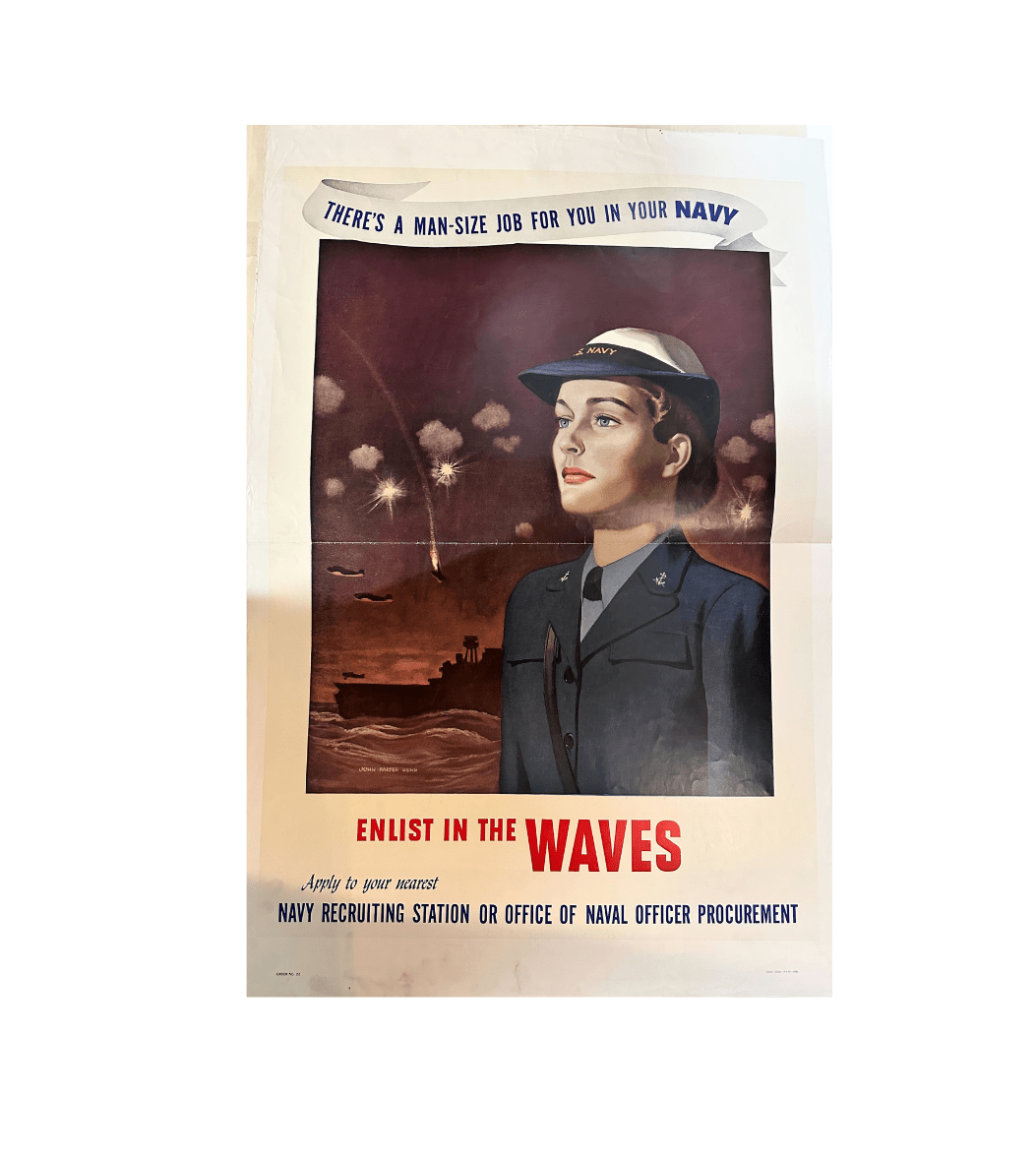 "There's a Man Sized Job For You in Your Navy. Enlist in the Waves." Vintages WWII Naval Recruitment Poster by John Falter, 1943 - The Great Republic