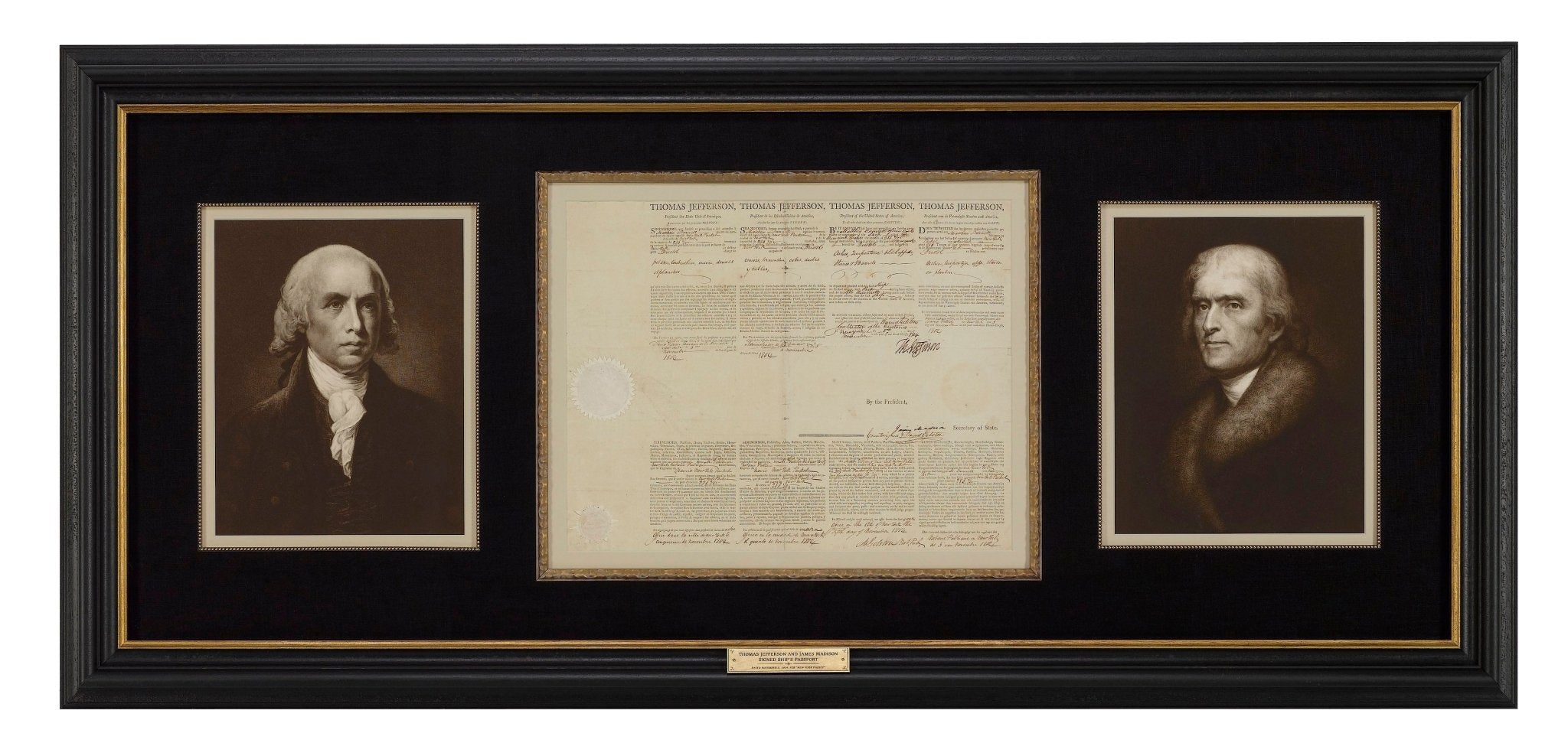Thomas Jefferson and James Madison Ship's Passport Signed, November 5, 1804, for "New York Packet" - The Great Republic