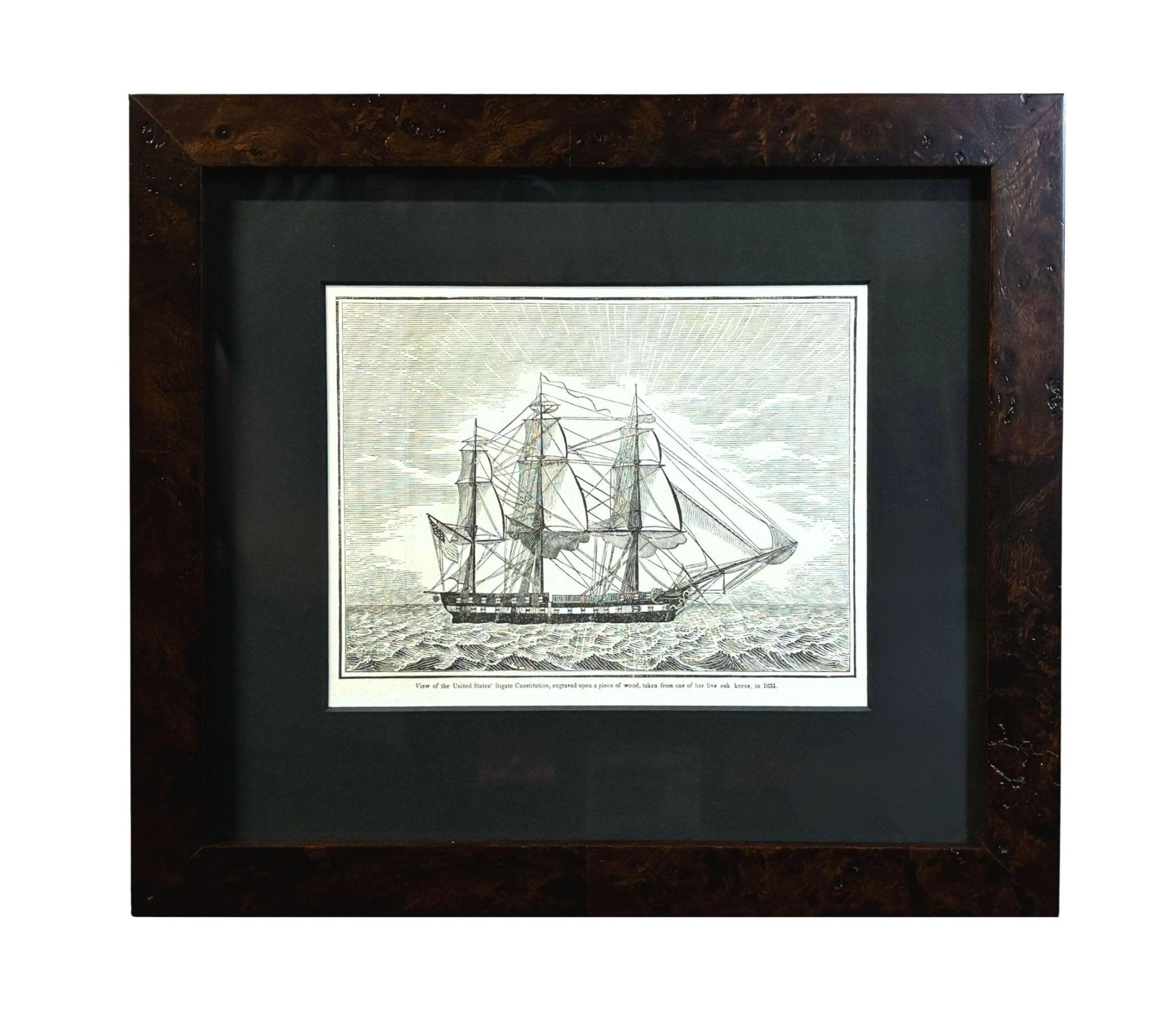 "View of the United States’ Frigate Constitution, Engraved Upon a Piece of Wood Taken from One of Her Live Oak Knees in 1833" Wood Engraving, 1834 - The Great Republic