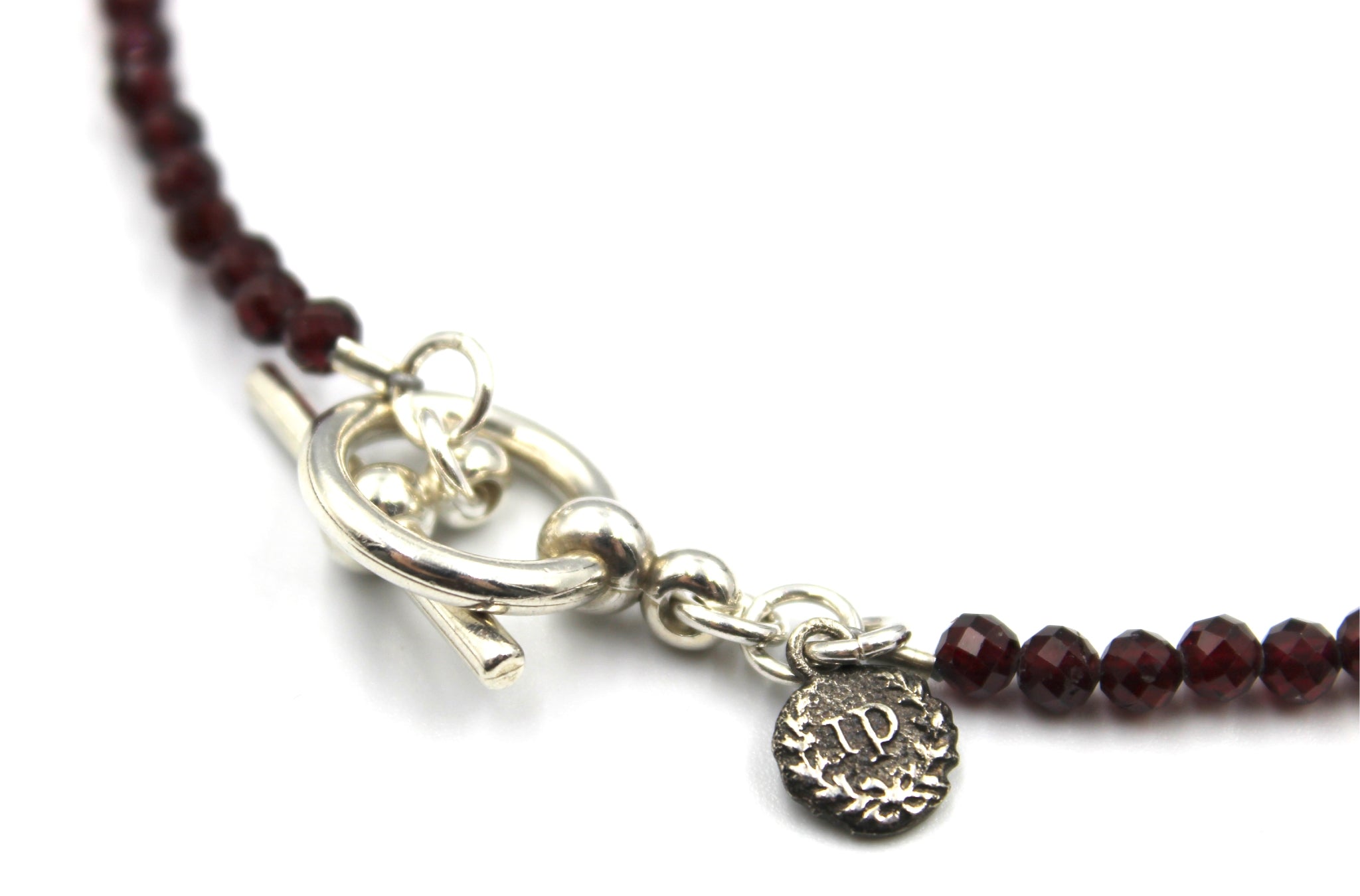 Vintage 1940s British Sterling Silver Cross on Faceted Garnet Necklace - The Great Republic