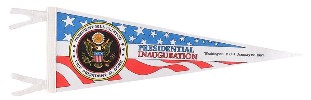 Vintage Bill Clinton and Al Gore "Presidential Inauguration" Pennant, 1997 - The Great Republic