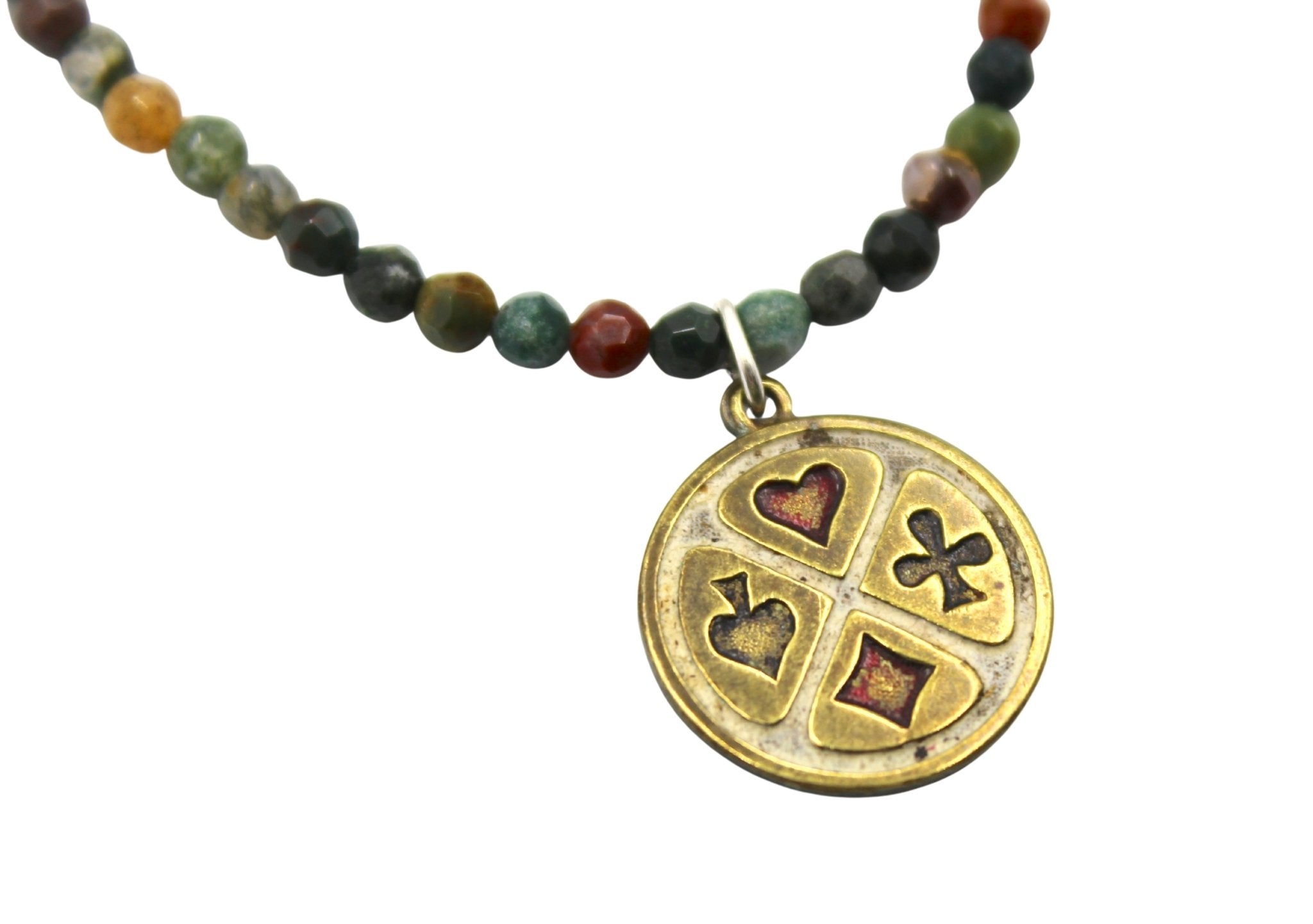 Vintage British Gaming Charm on Faceted Multistone Necklace - The Great Republic