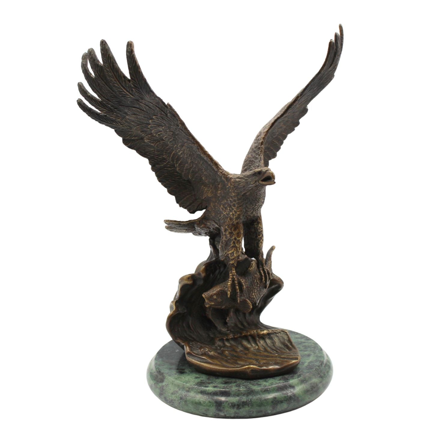 Vintage Bronze Eagle with Fish Sculpture on Green Marble Base, Late 20th Century - The Great Republic