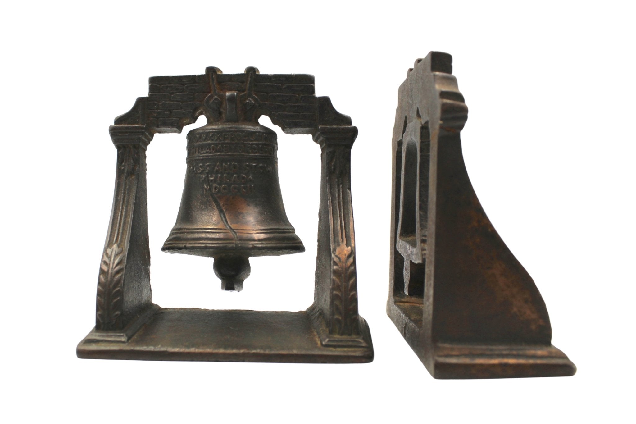 Vintage Cast Iron Liberty Bell Bookends - The Great Republic