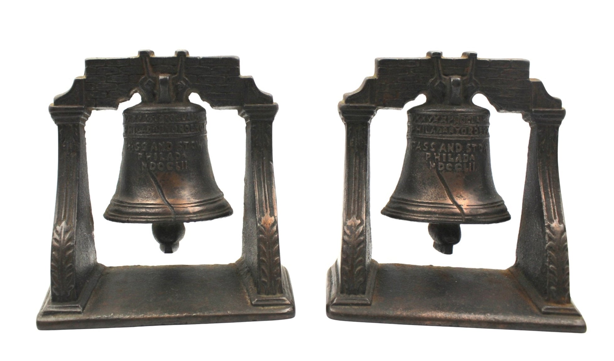 Vintage Cast Iron Liberty Bell Bookends - The Great Republic