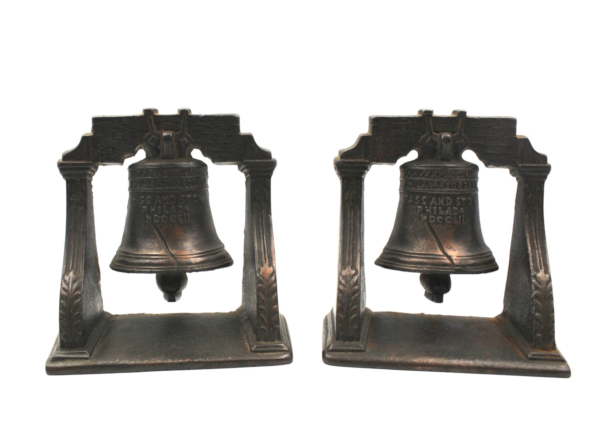 Vintage Cast Iron Liberty Bell Bookends - The Great Republic