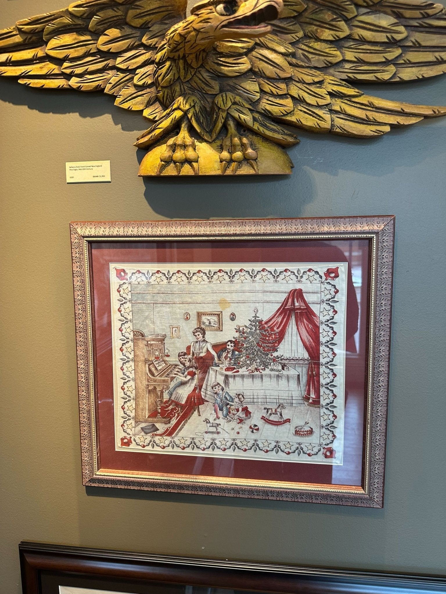 Vintage Christmas Scene Handkerchief, Printed on Cotton, Circa 1890 - 1915 - The Great Republic