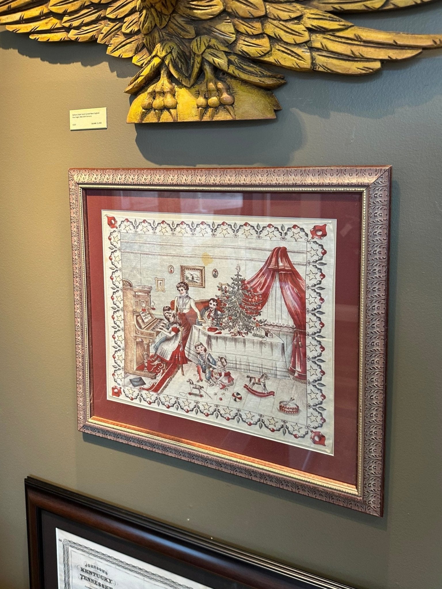 Vintage Christmas Scene Handkerchief, Printed on Cotton, Circa 1890 - 1915 - The Great Republic