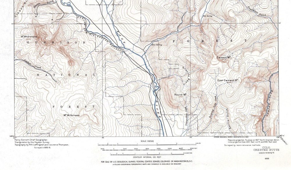 Vintage "Colorado, Crested Butte Sheet" United States Geological Survey Topographical Map, 20th Century - The Great Republic