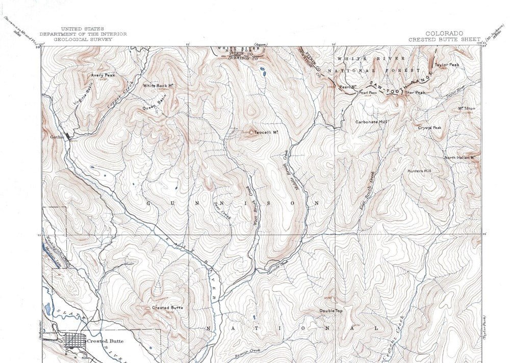 Vintage "Colorado, Crested Butte Sheet" United States Geological Survey Topographical Map, 20th Century - The Great Republic