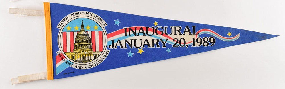 Vintage George Bush and Dan Quayle "Inaugural January 20, 1989" Pennant, 1989 - The Great Republic