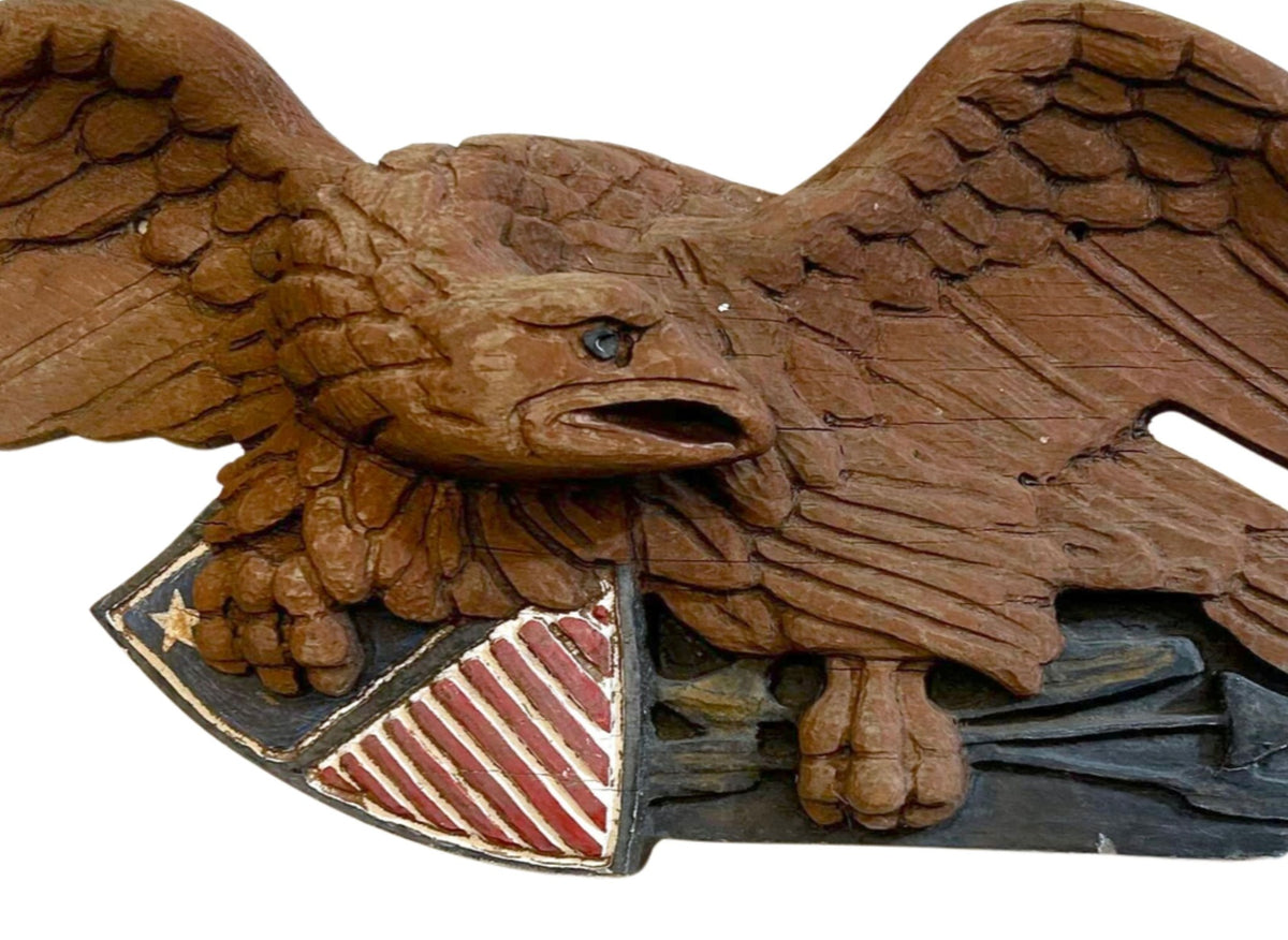 Vintage Hand-Carved and Hand-Painted Wooden Eagle with Shield and Arrows, 20th Century - The Great Republic