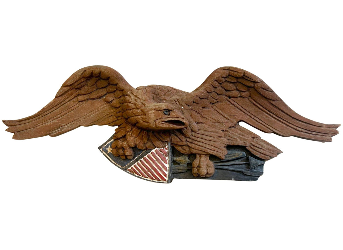 Vintage Hand-Carved and Hand-Painted Wooden Eagle with Shield and Arrows, 20th Century - The Great Republic