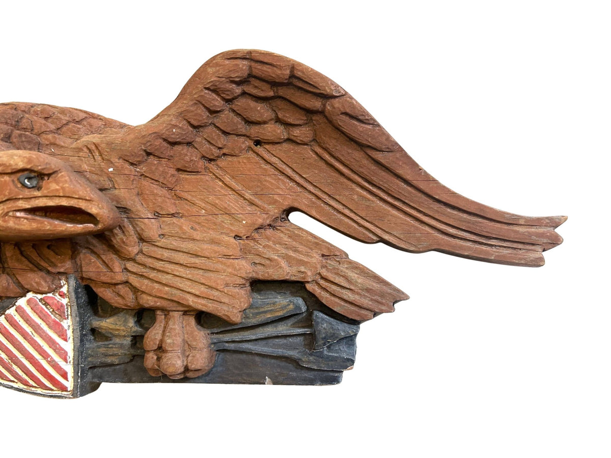 Vintage Hand-Carved and Hand-Painted Wooden Eagle with Shield and Arrows, 20th Century - The Great Republic