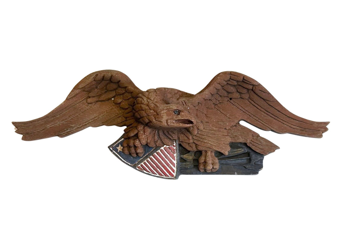 Vintage Hand-Carved and Hand-Painted Wooden Eagle with Shield and Arrows, 20th Century - The Great Republic