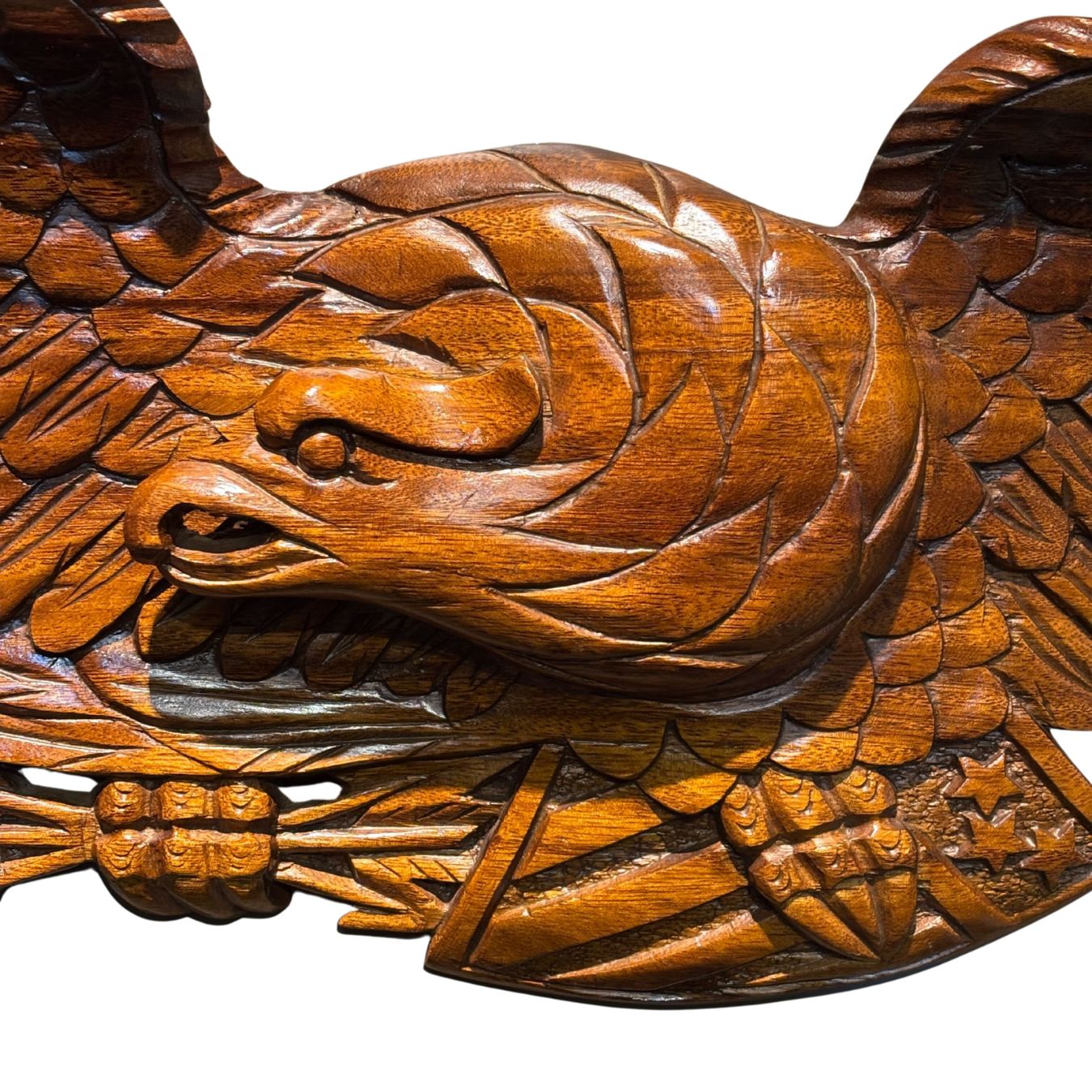 Vintage Hand - Carved Teak Bellamy Eagle with Shield - The Great Republic