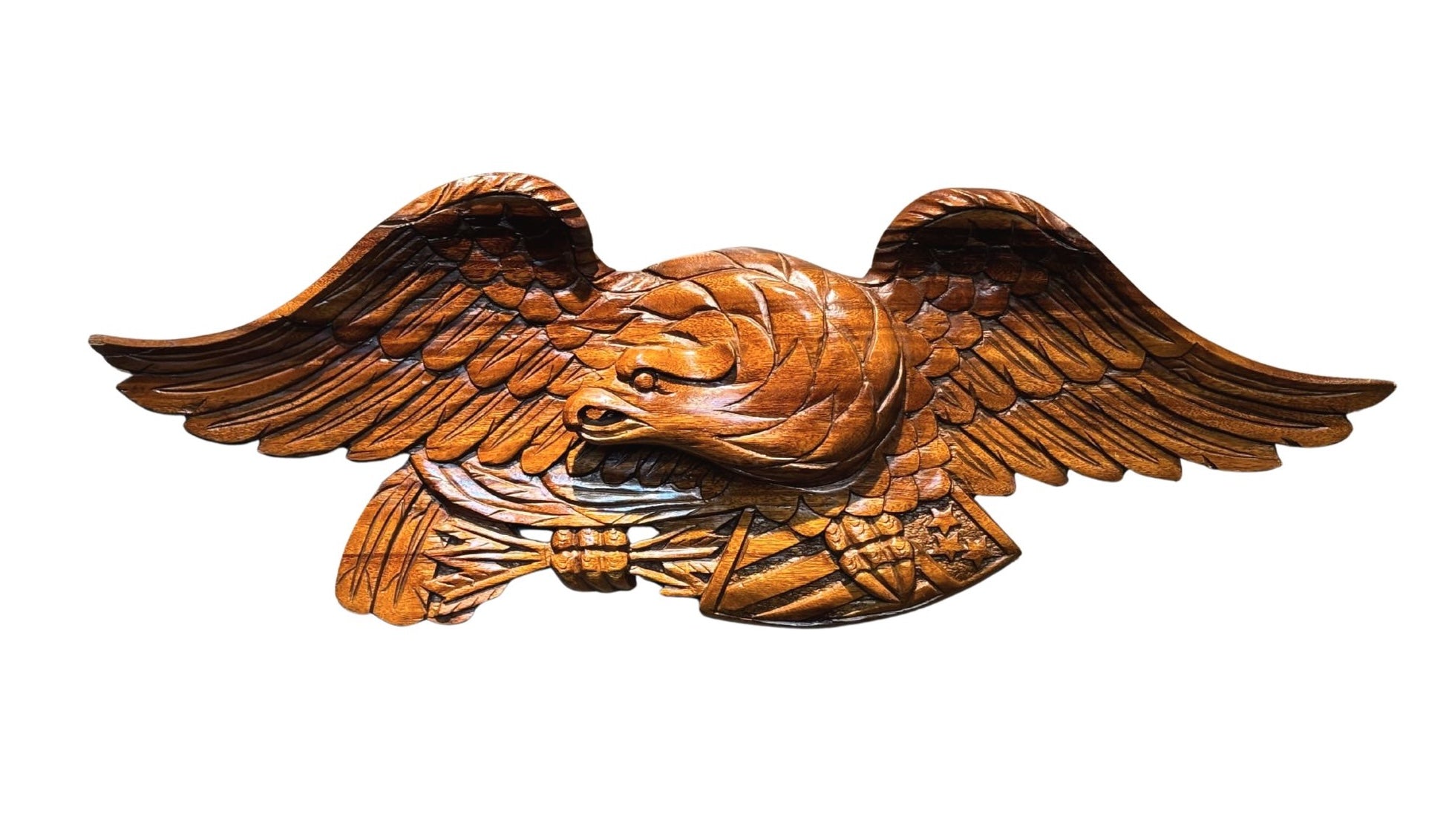 Vintage Hand - Carved Teak Bellamy Eagle with Shield - The Great Republic