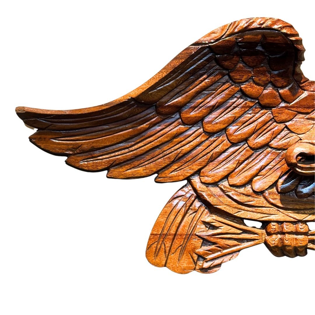 Vintage Hand - Carved Teak Bellamy Eagle with Shield - The Great Republic
