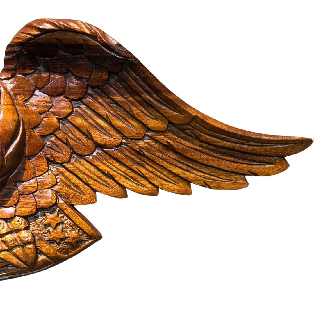 Vintage Hand - Carved Teak Bellamy Eagle with Shield - The Great Republic
