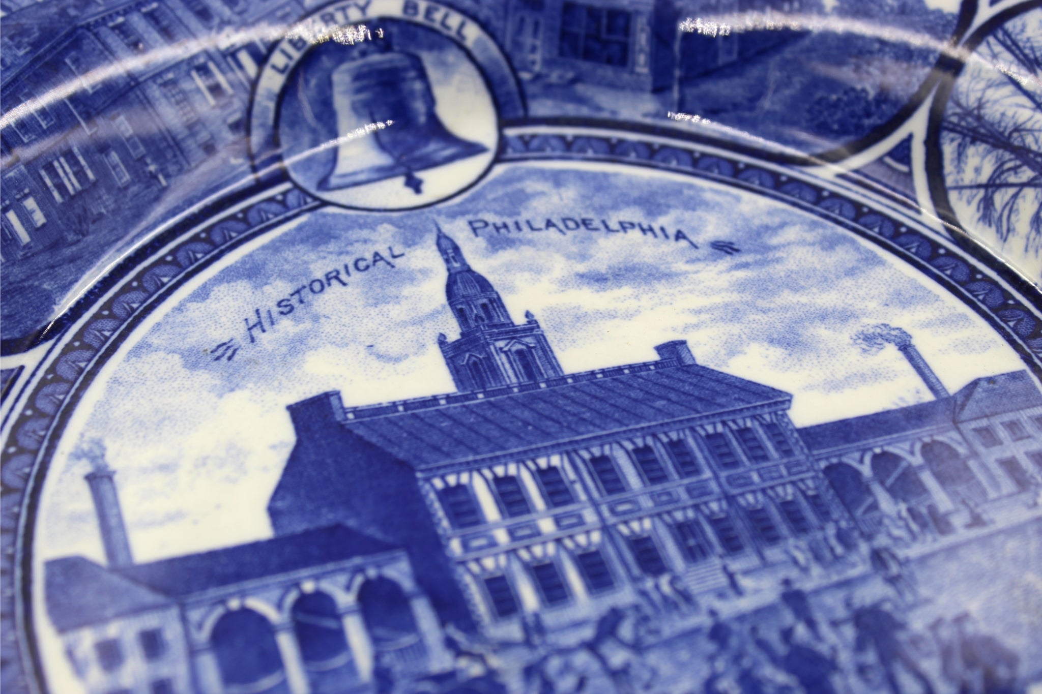 Vintage "Historical Philadelphia" Blue Transferware Plate by The Rowland & Marsellus Co. - The Great Republic