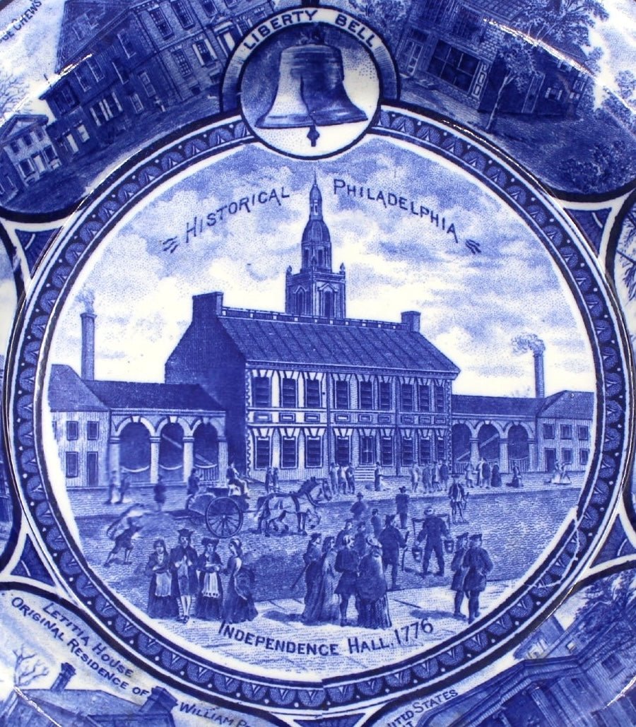 Vintage "Historical Philadelphia" Blue Transferware Plate by The Rowland & Marsellus Co. - The Great Republic