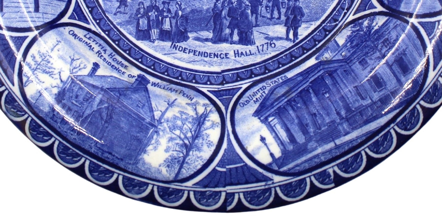 Vintage "Historical Philadelphia" Blue Transferware Plate by The Rowland & Marsellus Co. - The Great Republic
