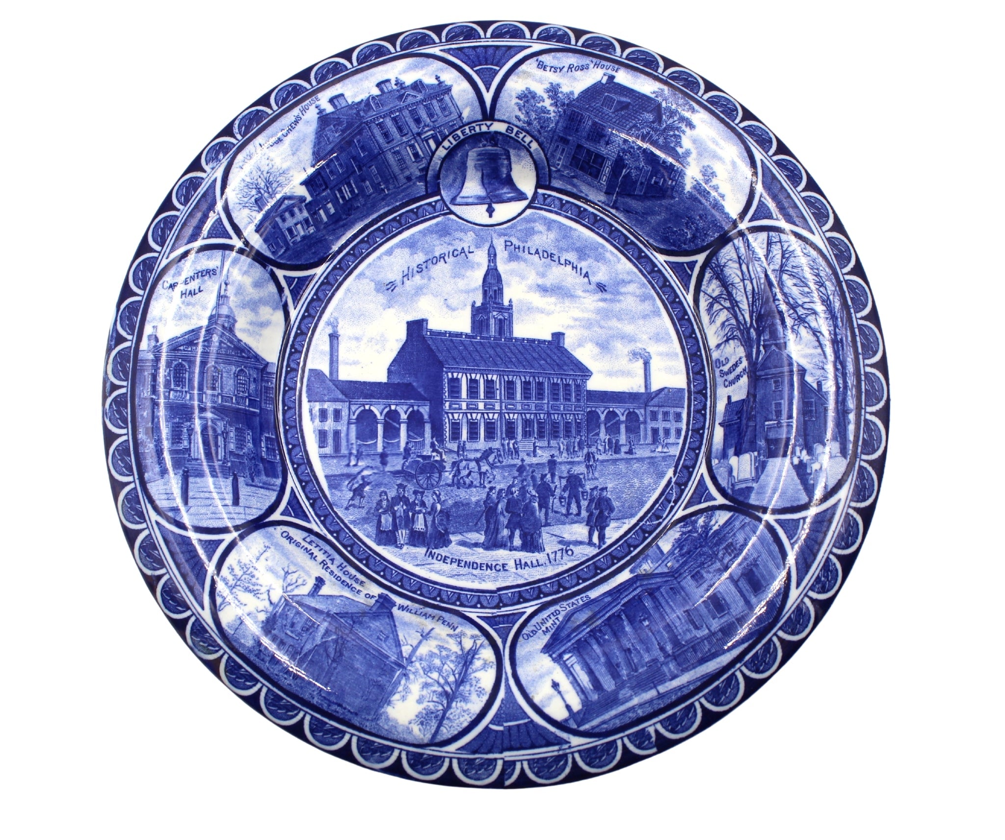 Vintage "Historical Philadelphia" Blue Transferware Plate by The Rowland & Marsellus Co. - The Great Republic