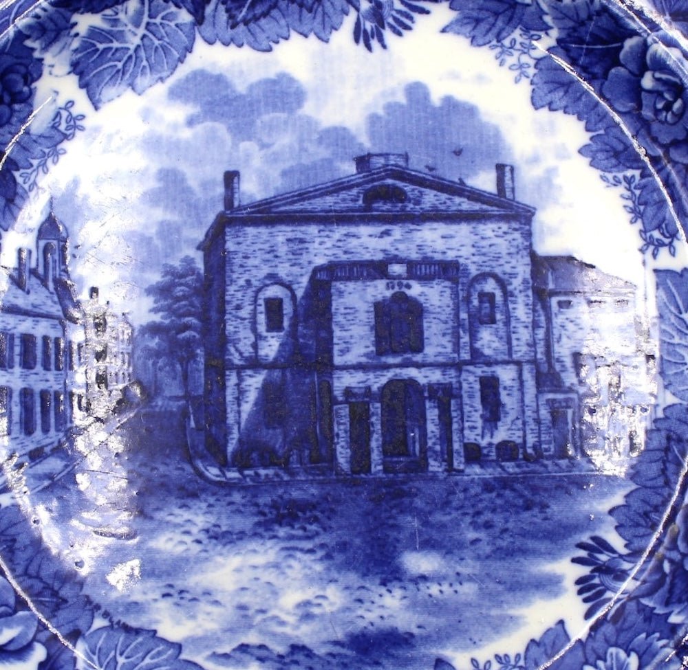 Vintage "Old Boston Theatre" Blue Transferware Plate, 1899 - The Great Republic