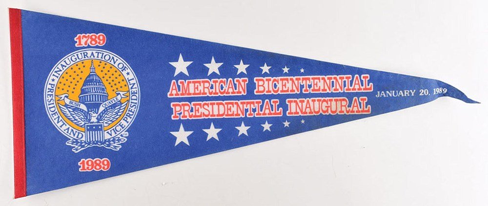Vintage President George Bush and Vice President Dan Quayle "America's Bicentennial Presidential Inaugural" Pennant, 1989 - The Great Republic