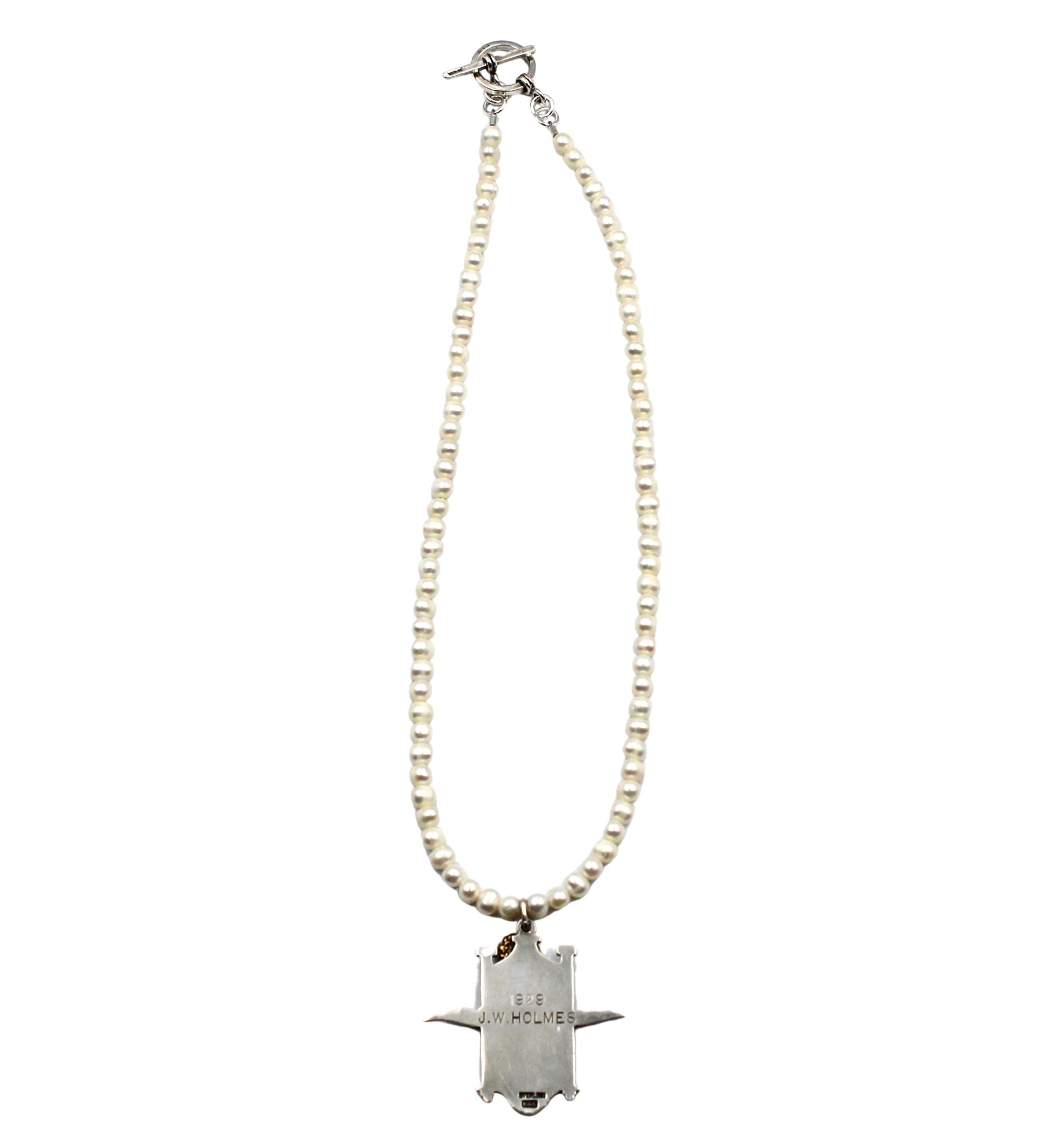 Vintage Scottish Sterling Silver Motor Club Medal on Freshwater Pearl Necklace - The Great Republic