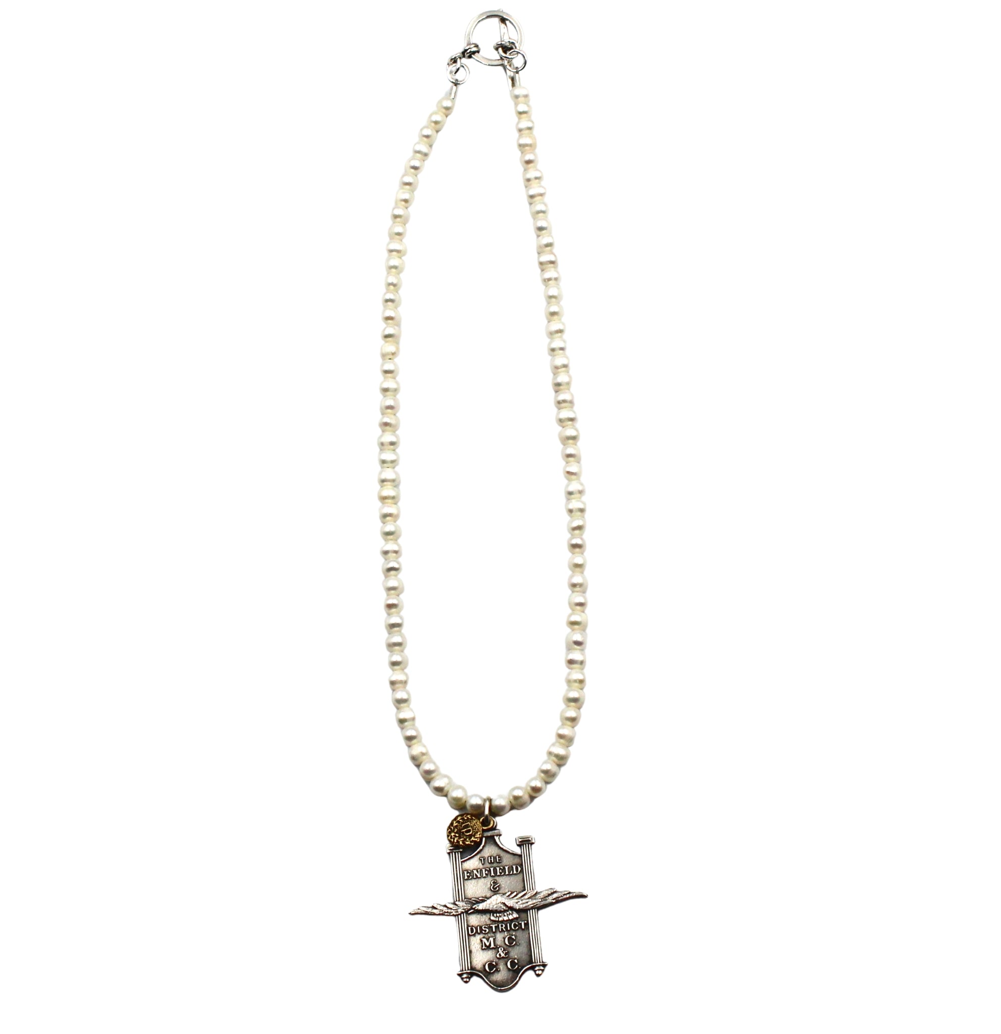 Vintage Scottish Sterling Silver Motor Club Medal on Freshwater Pearl Necklace - The Great Republic