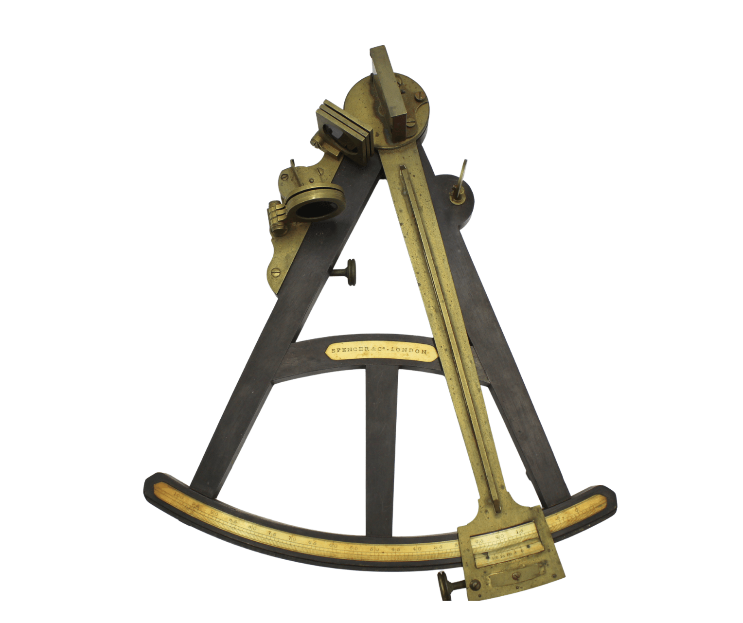 Vintage Spencer & Co. Cased Brass and Wood Sextant, circa 1830s - 40s - The Great Republic