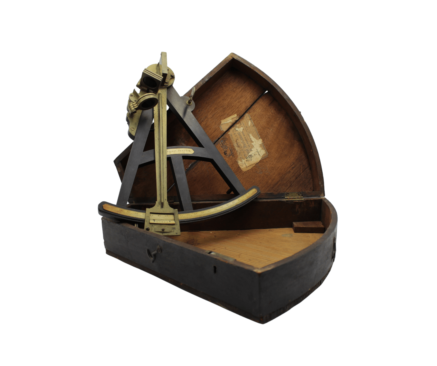 Vintage Spencer & Co. Cased Brass and Wood Sextant, circa 1830s - 40s - The Great Republic
