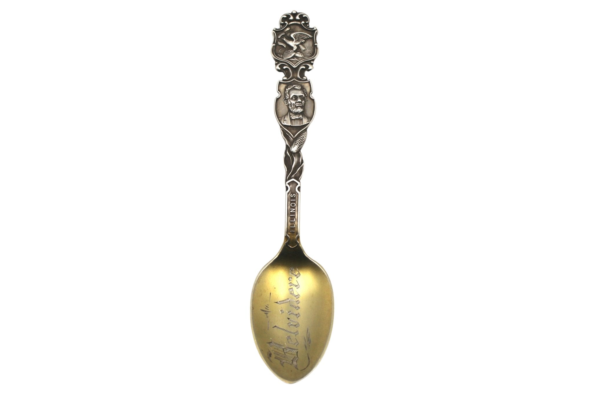 Vintage Sterling Silver Belvidere, Illinois Souvenir Spoon with Portrait of Abraham Lincoln - The Great Republic