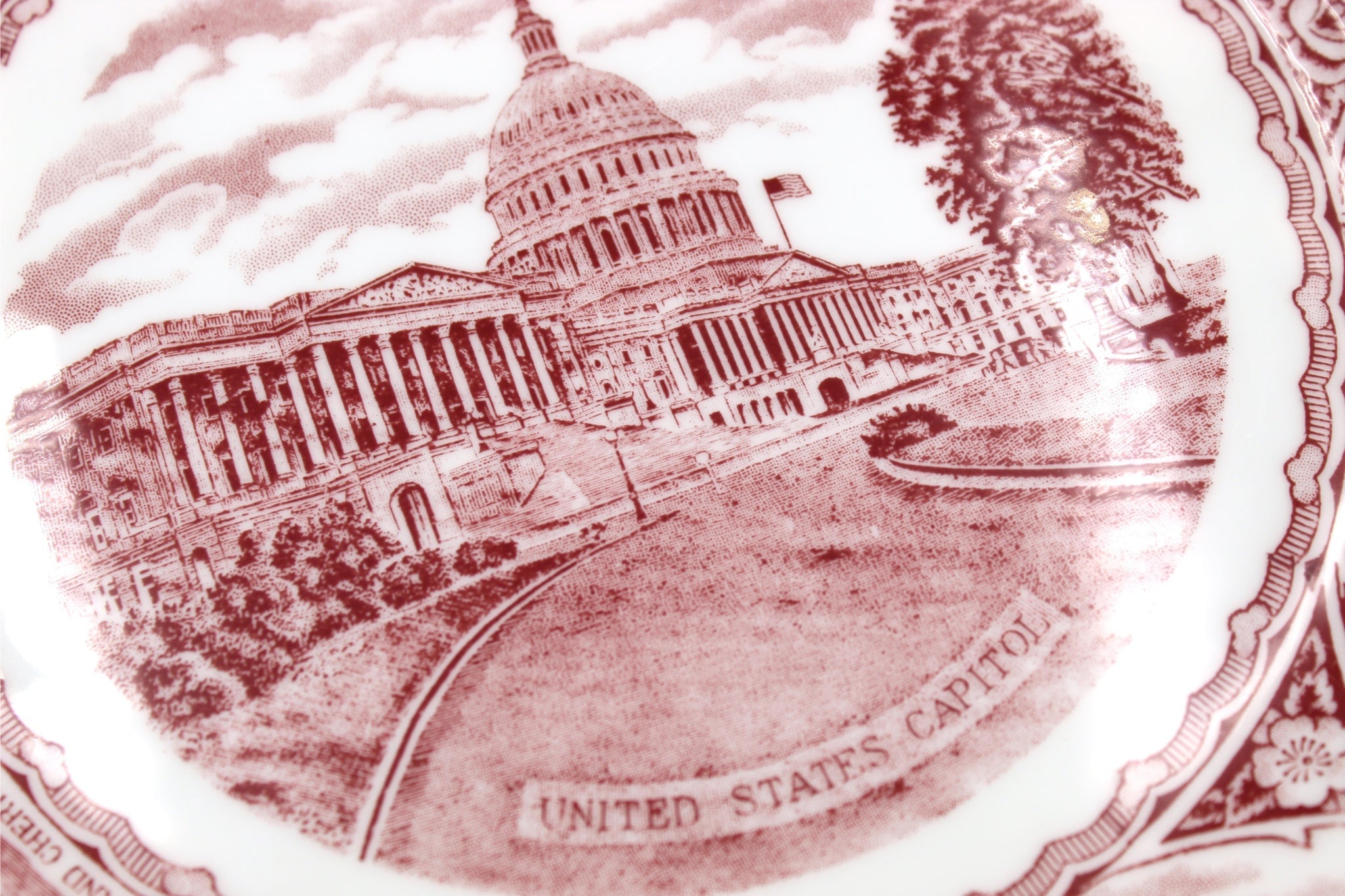 Vintage "The Washington Plate" Red Staffordshire Plate by Jon Roth - The Great Republic