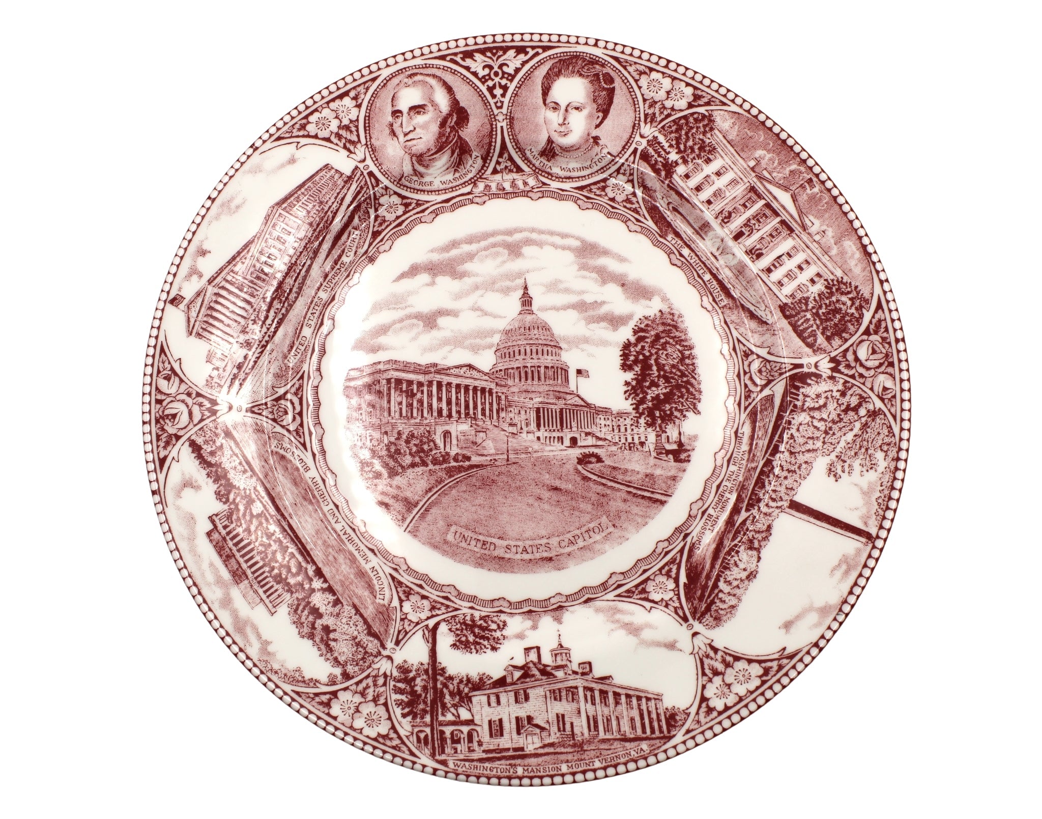 Vintage "The Washington Plate" Red Staffordshire Plate by Jon Roth - The Great Republic