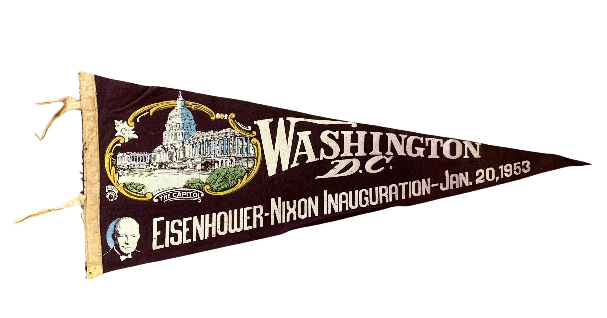 Vintage "Washington D.C. Eisenhower - Nixon Inauguration" Pennant, 1953 - The Great Republic