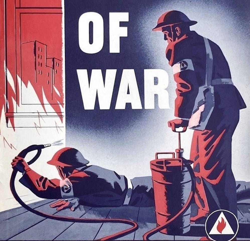 "War Against Fires of War with the Fire Guard" Vintage WWII Civilian Defense Volunteer Poster by Fink, 1943 - The Great Republic