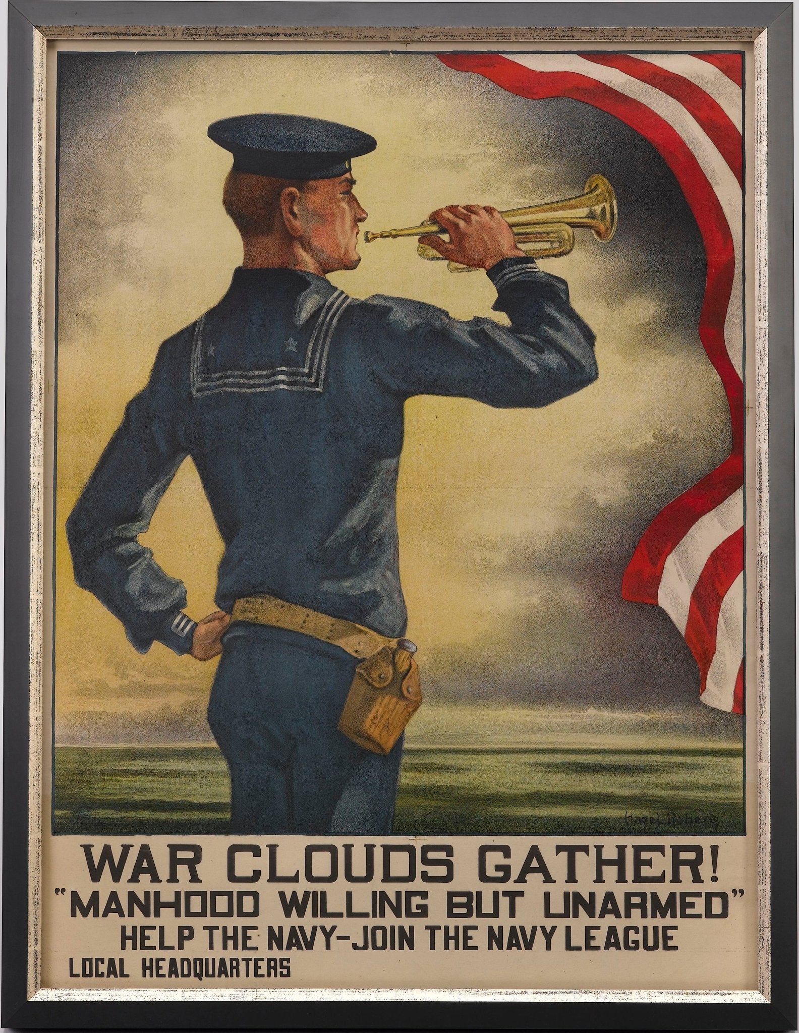 "War Clouds Gather!" Vintage Navy League Poster by Hazel Roberts, 1916 - The Great Republic